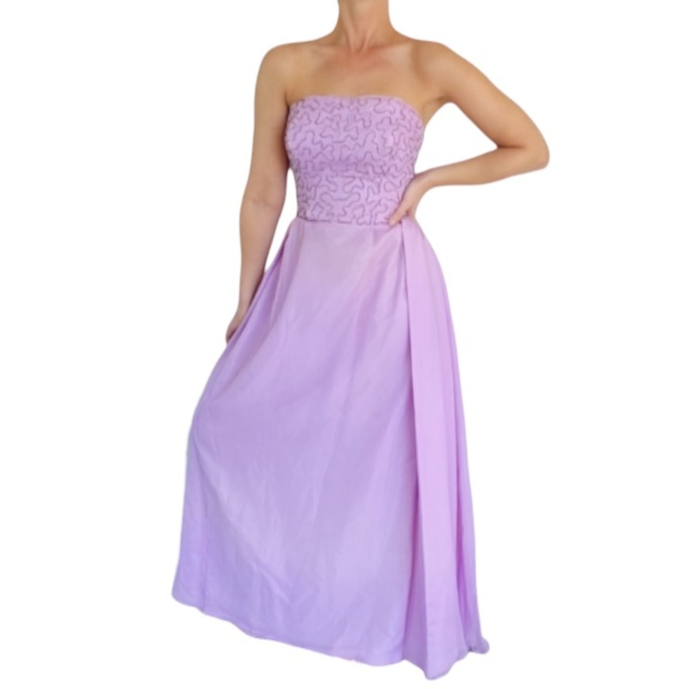 Vintage 70’s lavender chiffon embroidered strapless formal dress shawl size 2